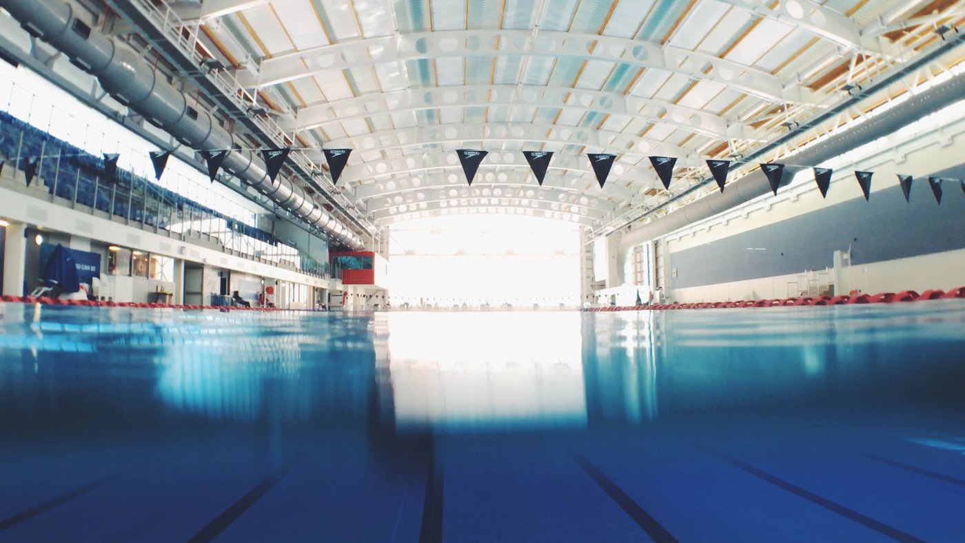 Competitive swimming pool during a race
